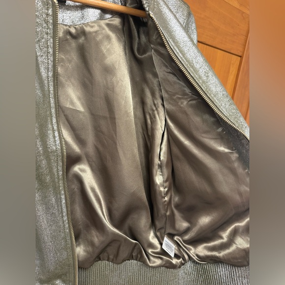 Rebecca Elliot Metallic Green Silver Bomber Jacket size SM excellent condition! - Picture 9 of 13